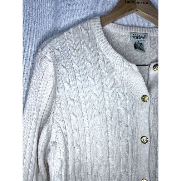 Vintage 90s Classic Elements Cream White Cableknit Cardigan Sweater - Picture 2 of 8